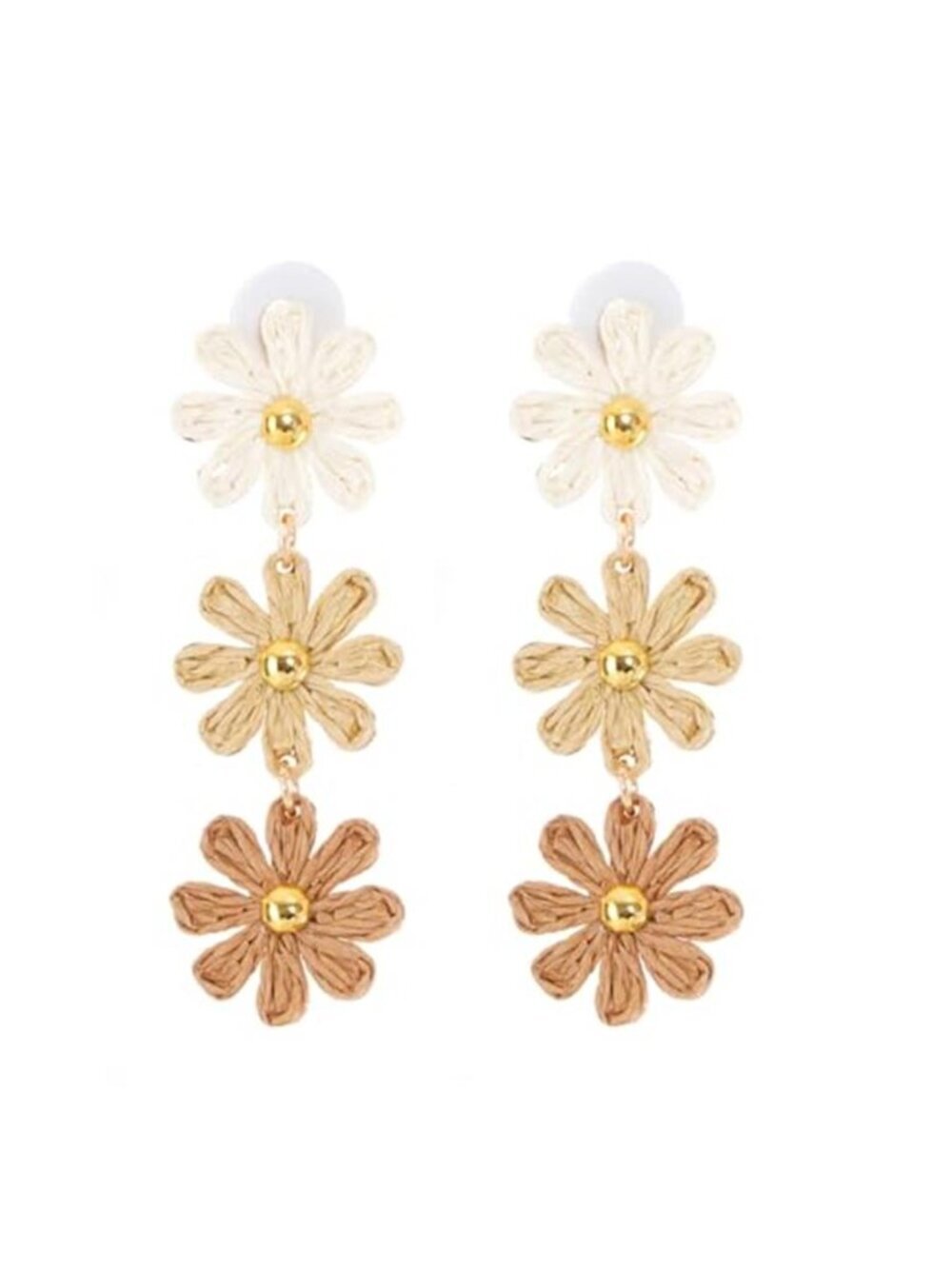 Boho Raffia Flower Dangle Drop Earrings